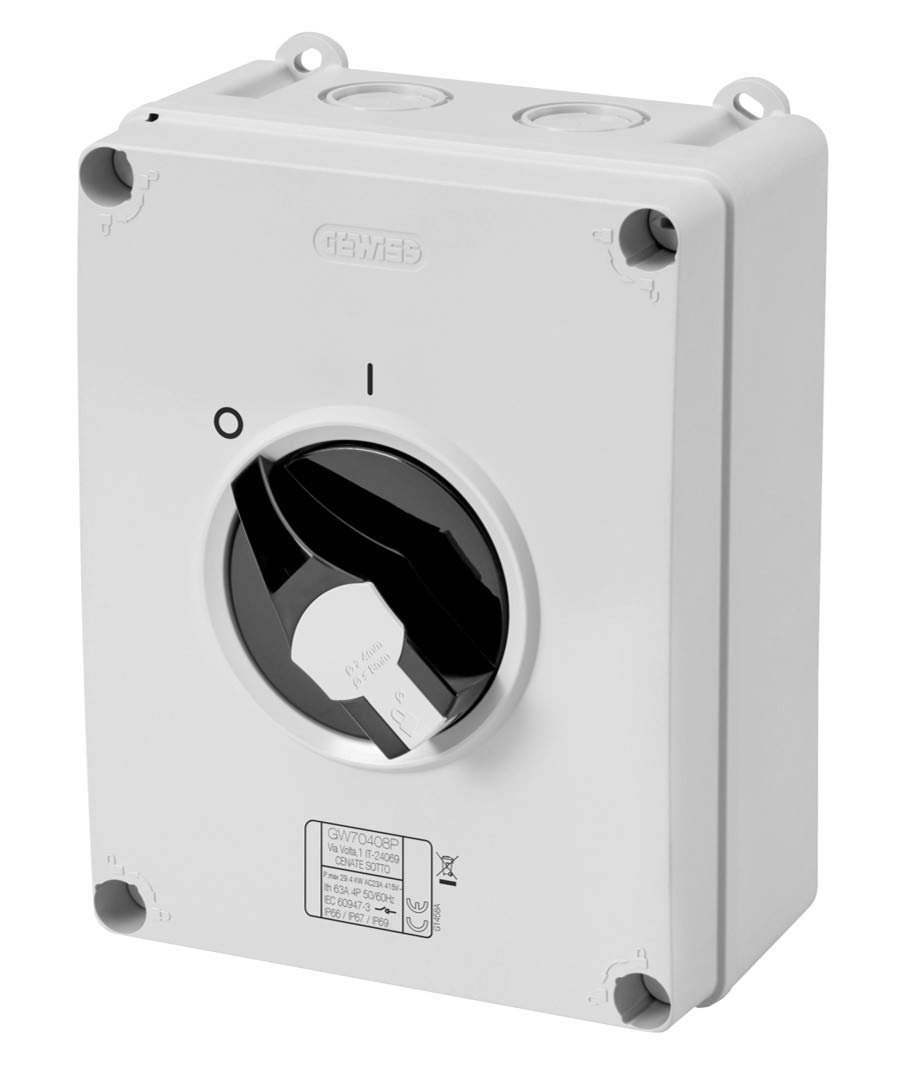 GEWISS GW70407P ISOLATEUR - HP - COMMANDE - BOÎTE MATÉRIELLE ISOLANTE - 63A 3P - BOÎTE NOIR AVEC FERMETURE - IP66/67/69