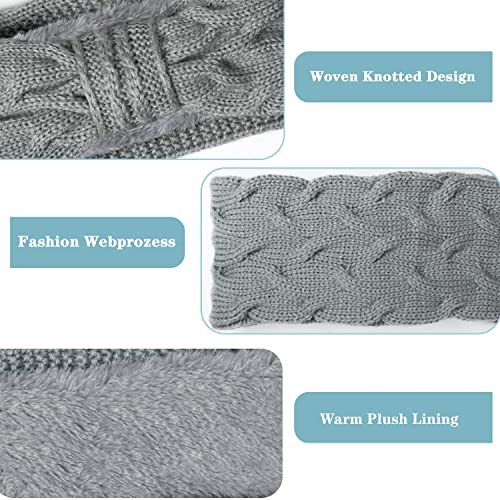 Foto von Stirnband Damen Winter, EYCLFY Stirnbänder Damen Winter Gefüttert Fleece Haarband, Elastische Kopfband Gestrickte Headband Frauen Haarreifen Strick Headwrap 2 Stück (Dunkelgrau + Hellgrau)