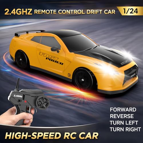 Image of Remote Control Car RC Drift Car 2.4GHz 1:24 Scale 4WD 20KM /H High Speed Model Vehicle with LED Lights Drifting Tire Racing Sport Toy Car for Adults Boys Girls Kids Gift