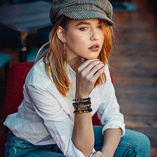 Jstyle 28Pcs Braided Leather Bracelets For Men Women Woven Cuff Wrap Bracelet Wood Beads Mens Bracelet Set Adjustable Ethnic Tribal Rope Wristbands Bracelets F #TOP3