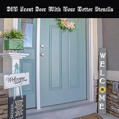 Welcome Letter Stencils for Painting on Wood Canvas and More - Reusable Large Alphabet Calligraphy Font for Home and Front Door, Porch or Outside Decoration Fabric Chalkboard Plastic - Thumbnail 7
