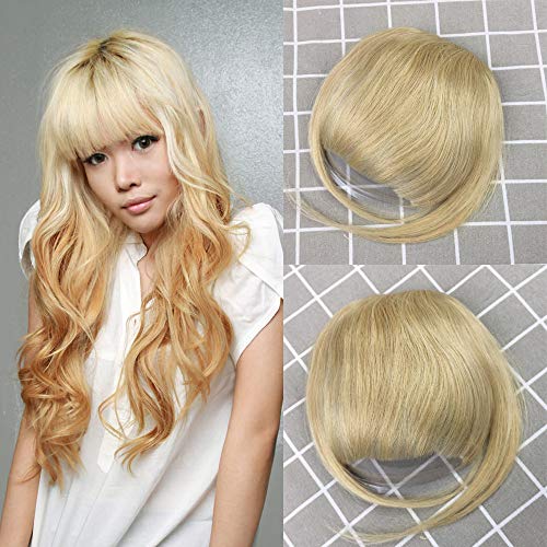 Reysaina Human Hair Bangs Clip on Real Hair with Temples One Piece Clip in Hair Bangs Blonde 100% Real Human Hair