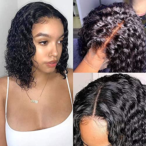 Bob Water Wave Frontal Wigs Human Hair Wet And Wavy Wigs 13x4x1 Short Transparent Curly Lace Front Wigs Human Hair Pre Plucked For Black Women10 inch