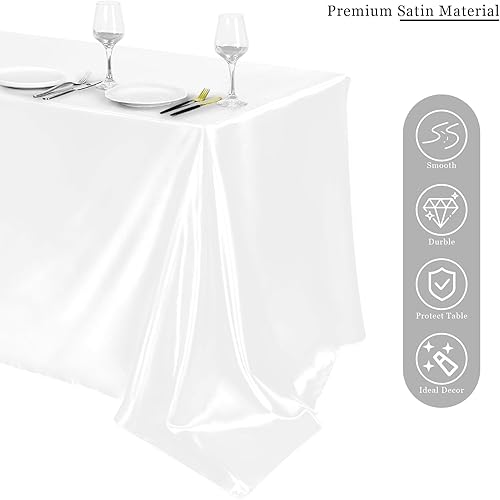 Miniatura 4 de TURSTIN Paquete de 4 manteles de satén de 102 x 58 pulgadas, mantel rectangular de seda brillante, tela suave, decoración de mesa para bodas,