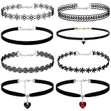 BeoTnp 8pcs Choker Necklaces for Women, Gothic Minimalist Style, Lace Velvet Chocker, for Retro Themed Parties Gift or Daily Outfits, Red Heart Choker Necklace for Party Cosplay Daily Wear