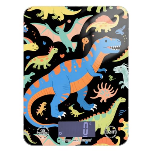 Dinosauri colorati dei cartoni animati che cuociono la bilancia alimentare 5 kg/5 g, bilancia digitale precisa da cucina con 4 unità per espresso dieta cucina pesa para alimentos