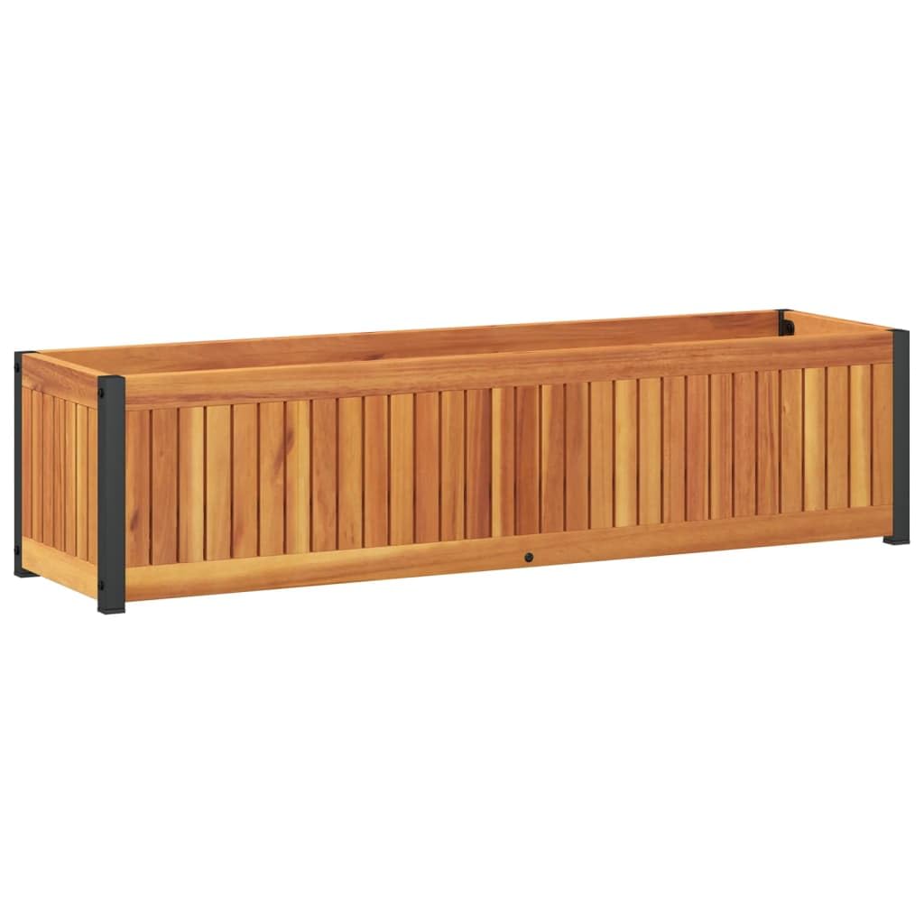 Sadzarka na kwiaty 110x30x27,5 cm lite drewno akacjowe stal | Stalowa rama malowana proszkowo, odporna na warunki atmosferyczne, konstrukcja z listwami wentylacyjnymi, idealna do wnętrz i