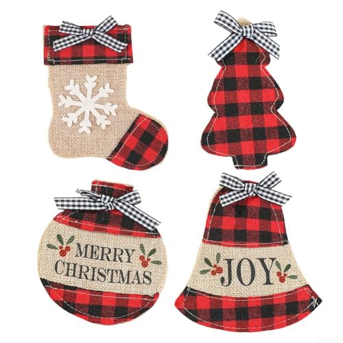 Soportes para tenedores de Navidad, 4 piezas de cubiertos de Navidad, soportes para mesas, soportes de soporte, bolsillos para decoración de mesa de comedor (rojo)