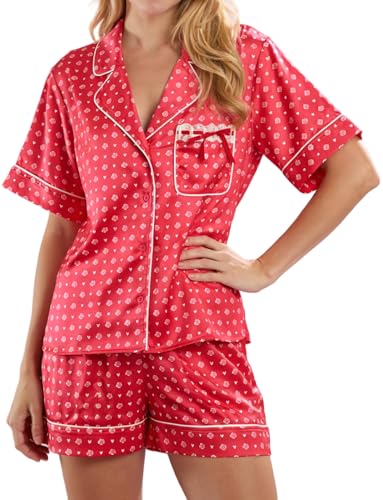 Image of Yiulangde Cowboys Boot Pajamas for Women Y2k 2 Piece Heart Bow Preppy Pjs Coquette Short Sleeve Shirts Matching Pj Shorts Set