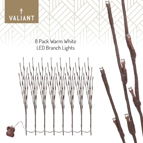 Valiant Christmas Pathway Lights | 8 Pack Warm White LED Sprig Branch Lights with Ground Stakes | 8 Display Modes | Weatherproof Cable | Outdoor Festive Decoration - Image 3