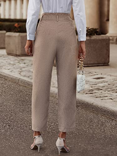 SweatyRocks Women's Elegant Button Front Pleated Pants High Waisted Straight Leg Long Pants2