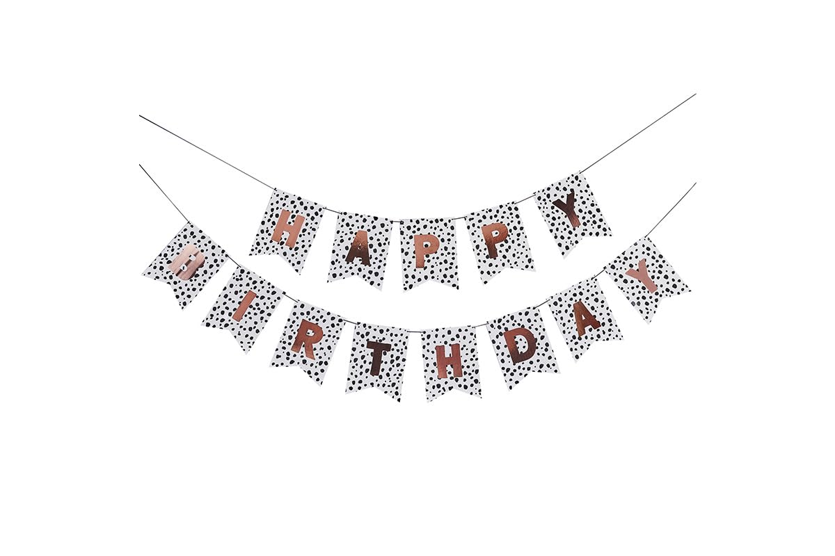 Club Green Rose Gold Foil Happy Birthday Dalmatian Spots Banner 2m, Rose Gold Birthday Party, Birthday Bunting, Dalmatian Party 2m