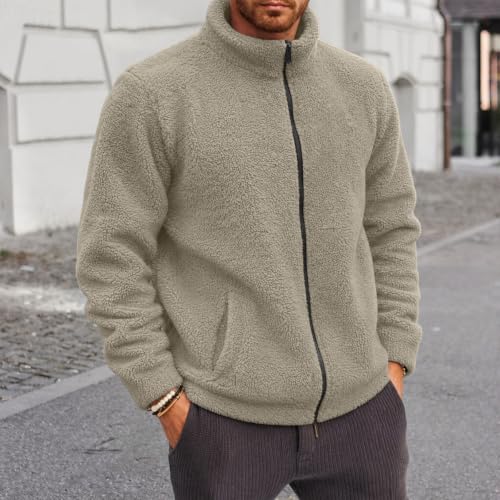 Ssuyeuri Mens Sherpa Fleece Jacket Stand Collar Zip Up Warm Winter Coats - image 3