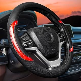Car Steering Wheel Cover - YGYQZ Leather Steering Wheel Cover Universal Size M 37-38cm /14.5-15inch, Anti-slip, Breathable, Red