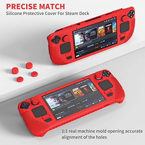 Freeol Protective Case For Steam Deck, Thickened Silicone Cover With 4 Rocker Caps, Features Thick Silicone Full Protection, Shock Absorption And Scratch Resistant Design, Can Stand - Red #TOP5