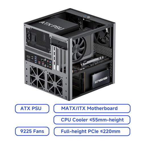 Gabinete NAS de 6 bahías, aluminio, compatible con Micro-ATX y Mini-ITX | 6 bahías hot-swap de 3.5" + 2 bahías SSD de 2.5", compatible con SATA y SAS, soporta fuente ATX y ventilador 9225, 4 ranuras PCIe completas para extensión de 220 mm miniatura 4