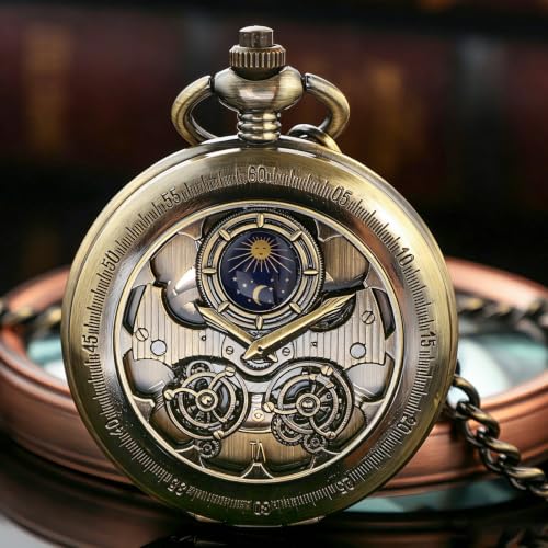 Image of Pocket Watch Vintage Mechanical Pocket Watches with Chain Christmas Graduation Birthday Gifts Father's Day
