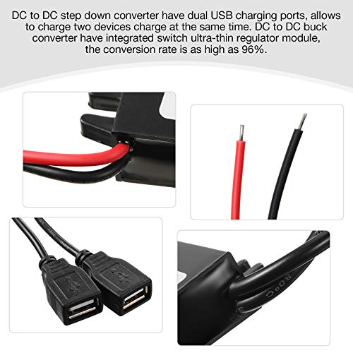 2 Pieces DC Converter 12v to 5v 3a 15w DC Buck Module, Reduced Voltage Regulator Car Power Converter Output Power Adapter (Double USB Interface)2