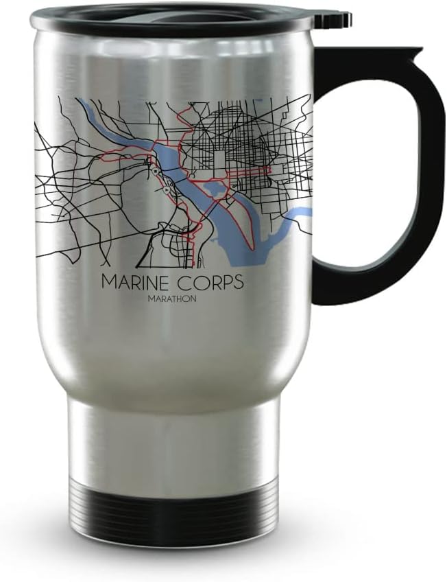 Marine Corps Trail Stainless Steel Tumbler 14oz Travel Mug w/Handle & Lid, Gifts for Dads Marathon Trail Souvenir, Best Gift for Dad Tall Coffee Mugs w/Handle Large Cup for Men