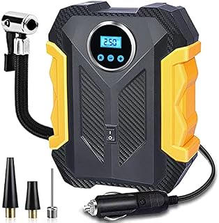 BUDDYGO Digital Tyre Inflator Portable Air Compressor Car Tyre Pump 12V Air Inflator Pump for Cars Tyres Other Inflatables Bicycles, LED Flashlight,Auto Shut Off,3 Valve Adaptors