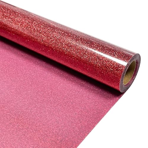 MerryMade Red Glitter Heat Transfer Vinyl 12 x 5 ft HTV for Shirts Glitter HTV for All Cutter Machine - Easy to Cut & Weed for Heat Vinyl Design(Red)