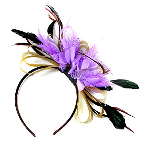 Serre-tête bibi doré pour cheveux de cérémonie et grand mariage lilas