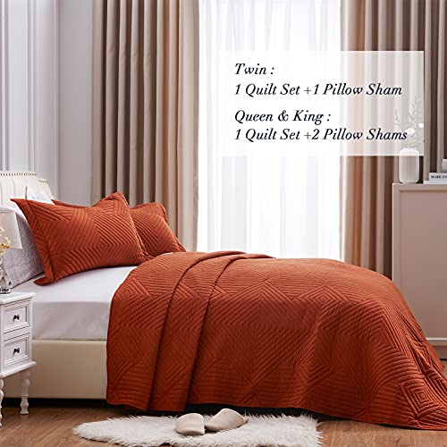 Sunstyle Home Full/Queen Size Quilt Umber 3 Pieces - Lightweight Summer Quilt Set Full/Queen - Down-Alternative Quilt - Soft Bedspread Coverlet Bedding Set For All Season(1 Quilt, 2 Pillow Shams) #TOP2