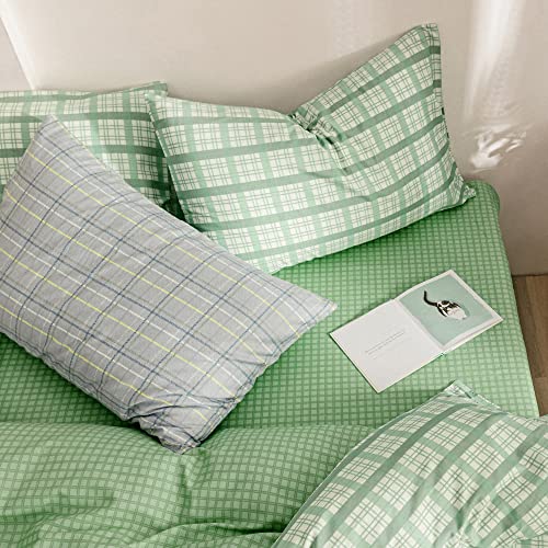 Highbuy Sage Duvet Cover Queen Soft Cotton Grid Bedding Sets Green Shabby Chic Duvet Cover Sets Modern Geometric Pattern Comforter Quilt Cover Queen Hotel Quality Lightweight #TOP2