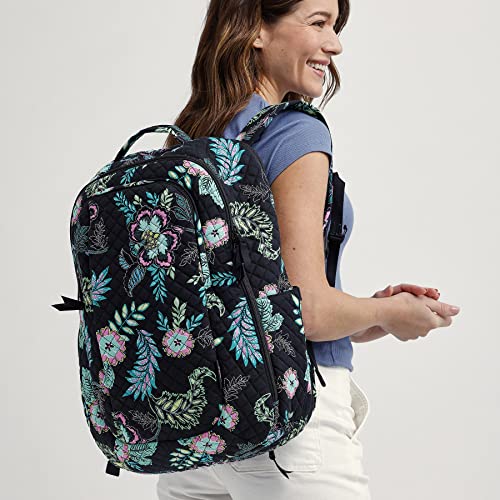 Image of Vera Bradley Women's, Cotton Large Travel Backpack Travel Bag, Perennials Noir Dot, One Size