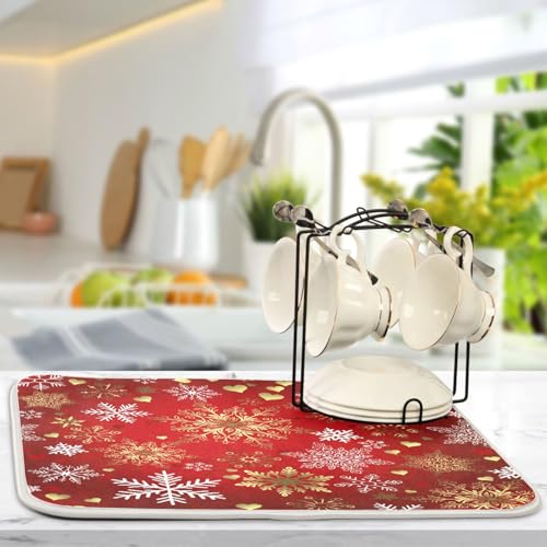 Almohadilla de secado pequeña ALAZA de microfibra absorbente con copos navideños rojo y oro 4