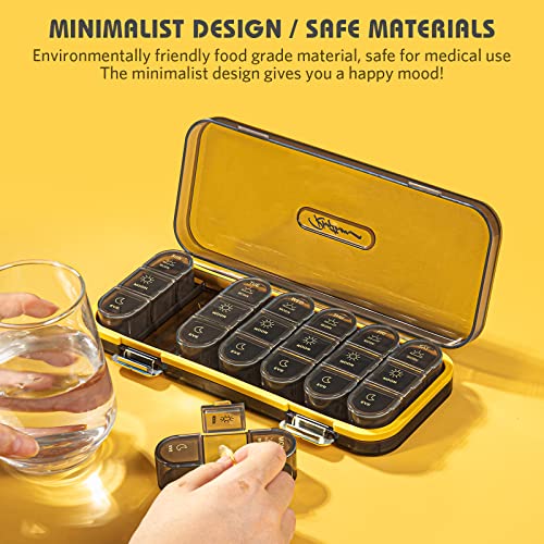 Image of Pill Organizer, Weekly Pill Dispensers, 3 Times A Day, 7 Day Pill Box, Large Compartments Travel Pill Container, Moisture-Proof Medicine Case for Fish Oil Vitamins Pills (Transparent Black)