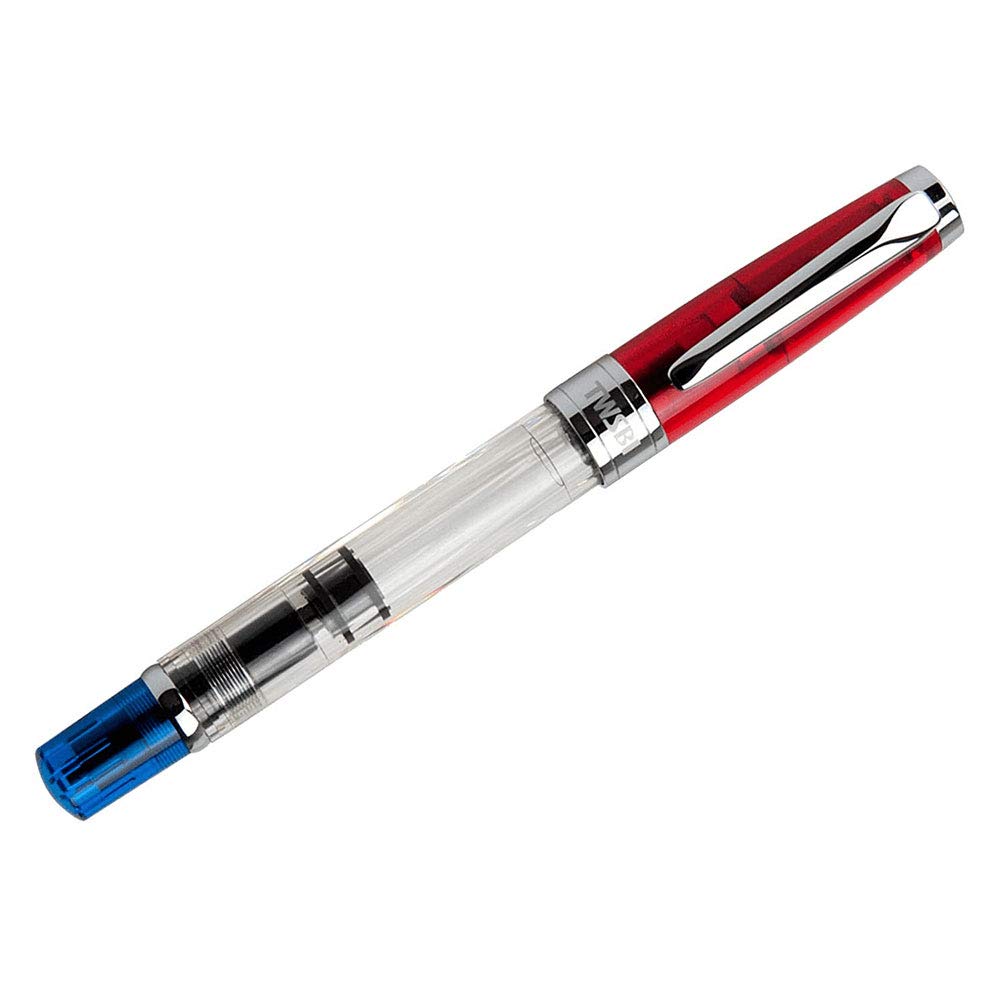 Twsbi Diamond 580 RBT Füllfederhalter, Durchsichtig, Blau / Rot - EF