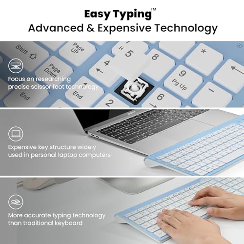 Image of cimetech Wireless Keyboard and Mouse Combo, Compact Full Size Wireless Keyboard and Mouse Set 2.4G Ultra-Thin Sleek Design for Windows, Computer, Desktop, PC, Notebook - Baby Blue