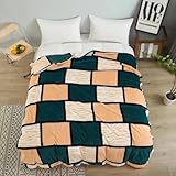 BESCH Manta Franela Jacquard 160x220cm Reversible para Sofá Cama - Manta Polar Grande de Invierno Super Suave, Acogedora y Cómodas (Beig-Verde)