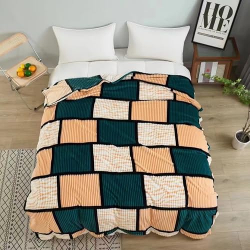 BESCH Manta Franela Jacquard 130x160cm Reversible para Sofá Cama - Manta Polar Grande de Invierno Super Suave, Acogedora y Cómodas (Beig-Verde)