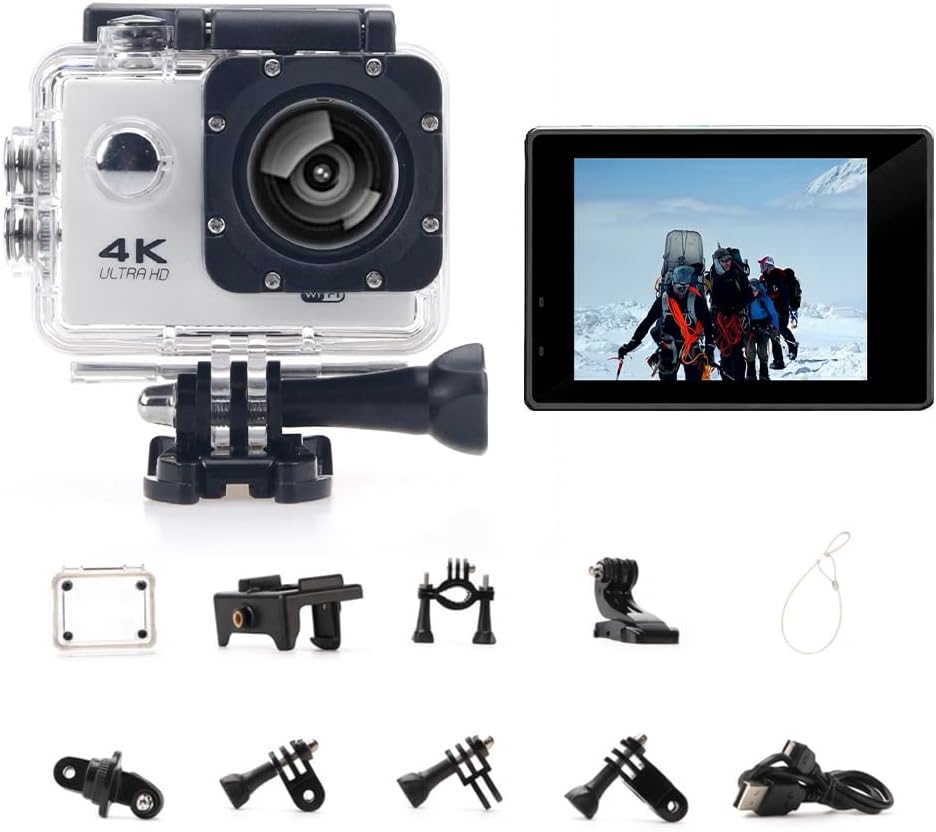 Action Camera for Triumph Thruxton RS Street Bike, with 4K Recording Support, EIS Sports Helmet Motorcycle Camera, Loop Recording, Time-Lapse, Playback,C White