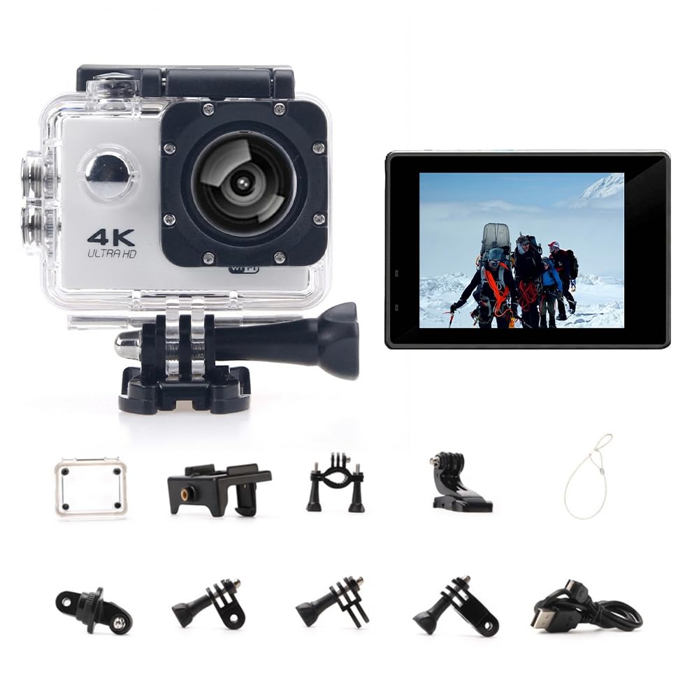 Action Camera for Yamaha RayZR 125 2022-2024, with 4K Recording Support, EIS Sports Helmet Motorcycle Camera, Loop Recording, Time-Lapse, Playback,C White