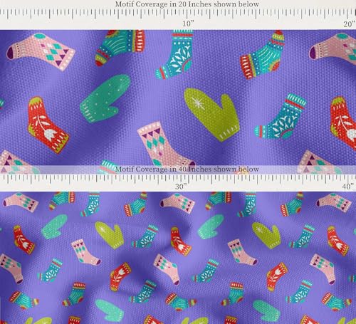 Image of Soimoi Purple Cotton Canvas Fabric Socks & Gloves Folk Art Print Fabric by the Meter 42 Inch Wide