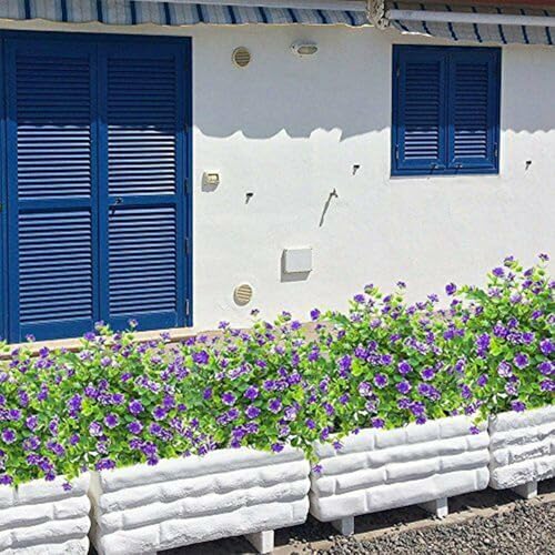 WIIYENA Künstliche Blumen für den Außenbereich, UV-Ameisenpflanzen für Zuhause, Garten, Lila, 4 Bündel