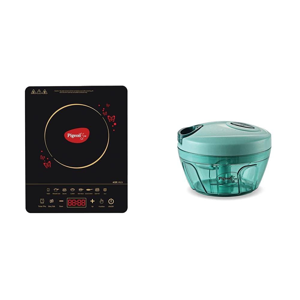 Pigeon by Stovekraft ABS Plastic Acer Plus Induction Cooktop 1800 Watts with Feather Touch Control & Plastic Mini Handy and Compact Chopper with 3 Blades (Green, 400 ml)-image-10