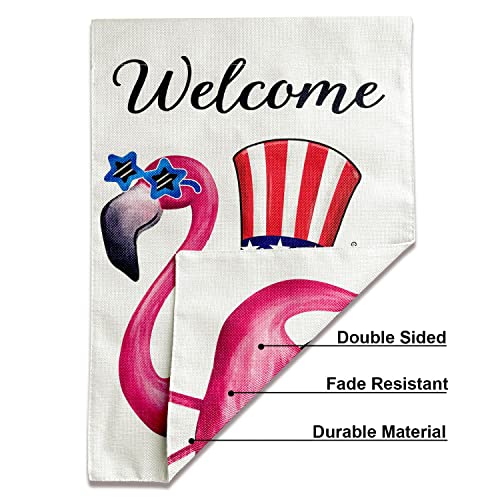 Flamingo Welcome Patriotic Flag Vertical Double Sided Garden Flag, Indoor And Outdoor Decoration Flag, 12.5 X 18 Inches Prime Burlap House Flag, Gnome Comes With Flamingo Bring The Courage, Brave And Free, Welcome Yard Flags For Daily Home Decor #TOP2