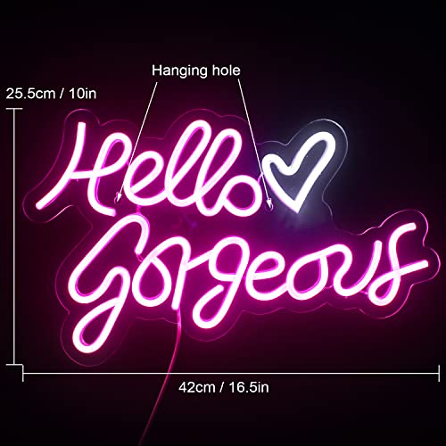 Ineonlife Hello Gorgeous Neon Sign Pink Led Neon Light Letters Heart Decorative Wall Lights For Girls Room Wedding Anniversary Engagement Birthday Party Decoration With Usb Power #TOP1
