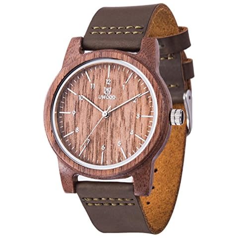 MUJUZE Wooden Watch for Men, Wood Watch Mens Natural Handmade 40mm Unisex Walnut Wood Grain Wrist Wood Watches for Men Cover