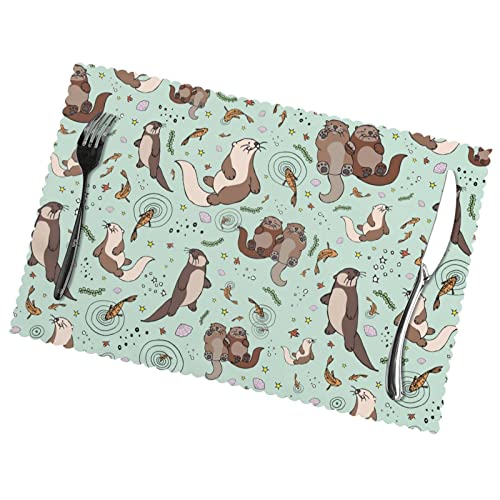 Otters Printed Placemats 6-Piece Set Of Insulated Non-Slip Table Mats Washable For Kitchen Table Decoration (12 X 18 Inches) #TOP2