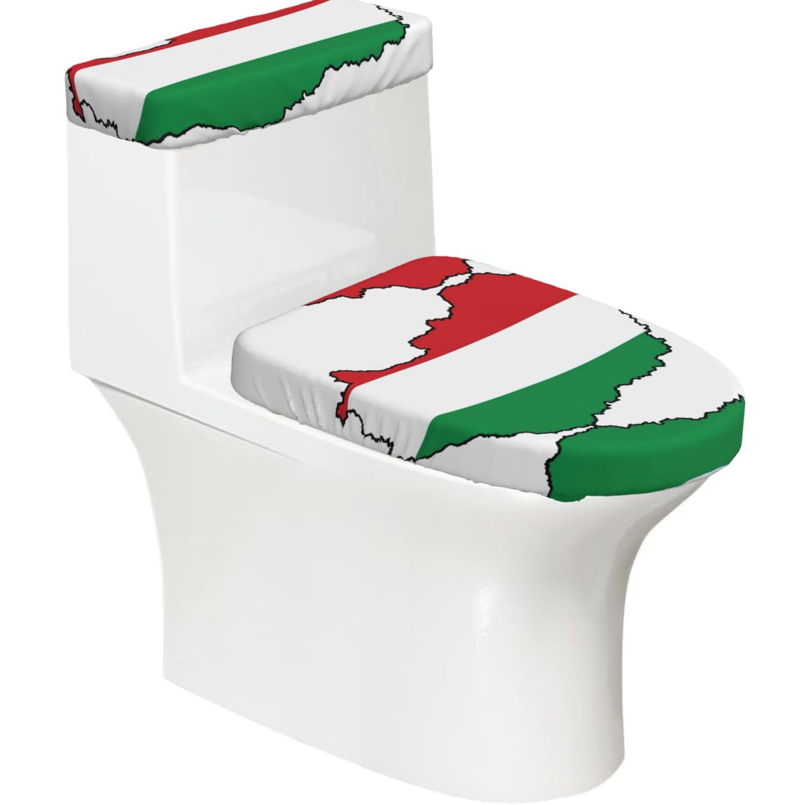 Hungary Flag Map Printed Toilet Tank and Lid Cover Set of 2 for Most Bathrooms, Fits Elongated Round Toilets