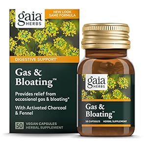 Gaia Herbs Gas & Bloating – Provides Relief from Occasional Gas and Bloating – with Activated Charcoal, Fennel, Chamomile, Cumin, and Peppermint Leaf Essential Oil – 50 Vegan Capsules (25-Day Supply)
