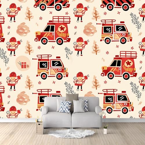 Papier peint intissé pompier 3D pour masquer les défauts du mur de chambre enfant - 4