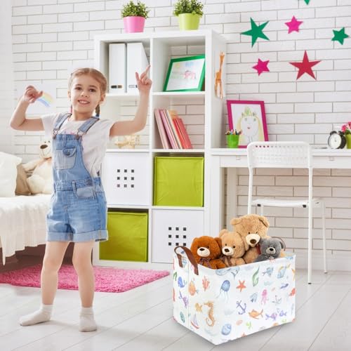 Image of Rectangle Fish Basket,Ocean Animals Waterproof Kids foldable Laundry Basket,Nursery Hamper,Boys and Girls Hamper,kids Room decor, kids toy organizer,Gift basket(Ocean Animals)