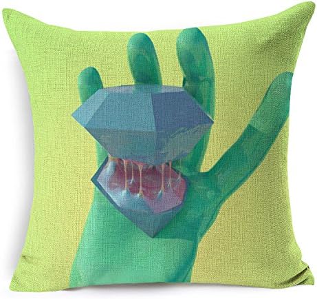 ECSEO Cotton Linen Decorative Throw Pillow Case Cushion Cover Diamond Pattern Square 18" Green