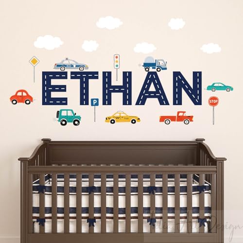 Vinilo decorativo personalizado con vehículos de construcción y autos miniatura 2